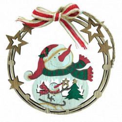 Tradineur - Colgante con lazo Redondo Navideño - Fabricado en Madera - Artículo para Decoración Navideña - Ø 18 cm - Modelo Alea