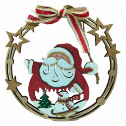 Tradineur - Colgante con lazo Redondo Navideño - Fabricado en Madera - Artículo para Decoración Navideña - Ø 18 cm - Modelo Alea