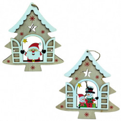 Tradineur - Pack de 2 Colgantes diseño balcón Navideño - Fabricado en madera - Artículo para decoración Navideño - 17 x 16 cm -