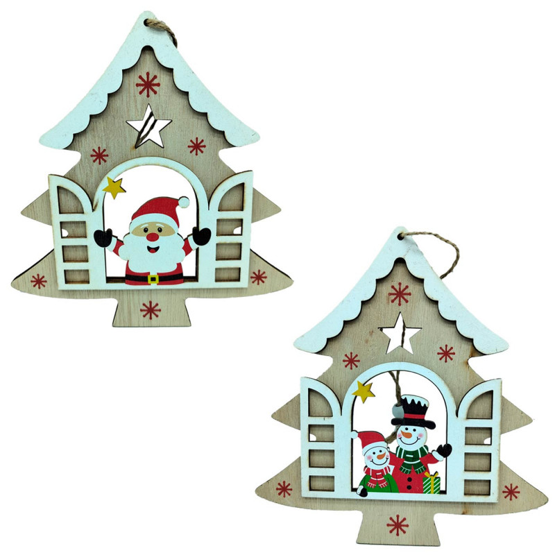 Tradineur - Pack de 2 Colgantes diseño balcón Navideño - Fabricado en madera - Artículo para decoración Navideño - 17 x 16 cm - Tradineur - Pack de 2 Colgantes diseño balcón Navideño - Fabricado en madera - Artículo para decoración Navideño - 17 x 16 cm -
