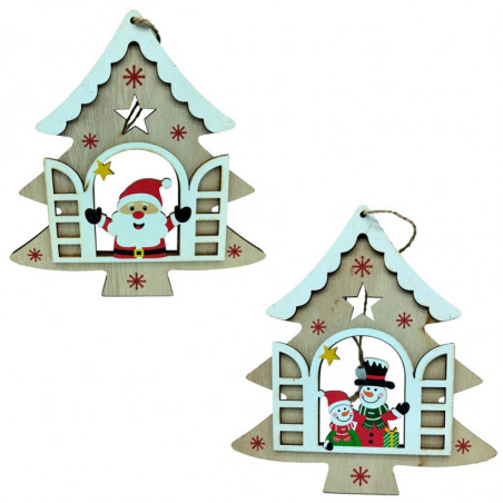 Tradineur - Pack de 2 Colgantes diseño balcón Navideño - Fabricado en madera - Artículo para decoración Navideño - 17 x 16 cm -
