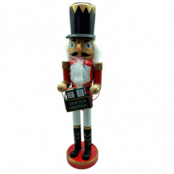 Tradineur - Figura de Cascanueces con calendario Navideño - Fabricado en madera - Incluye palanca para abrir el cascanueces -  A