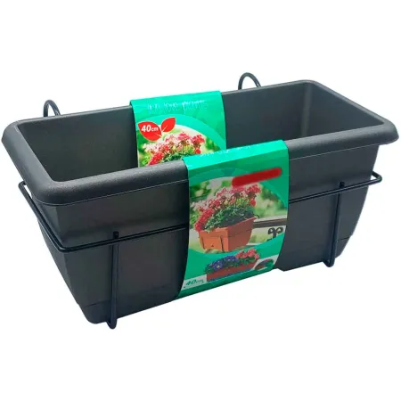 Tradineur - Jardinera para balcón con plato y soporte metálico - PLFT - 40 x 19,5 x 17 cm - Macetero de plástico para colgar, 8L