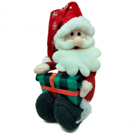 Tradineur - Muñeco de Papa Noel Sentado Navideño - Fabricado en Poliéster y relleno de arena - Artículo para decoración navideña