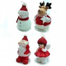 Tradineur - Pack de 4 Velas con Forma de Figuras Navideñas - Papá Noel, Reno, Muñeco de Nieve y Angel - Artículo decorativo para
