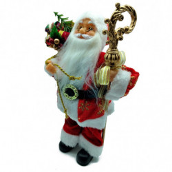 Tradineur - Figura de Papa Noel con Bolsa de regalo y bastón Dorado - Fabricado en Poliéster y Plástico - Artículo decorativo pa