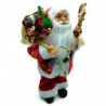 Tradineur - Figura de Papa Noel con Bolsa de regalo y bastón Dorado - Fabricado en Poliéster y Plástico - Artículo decorativo pa