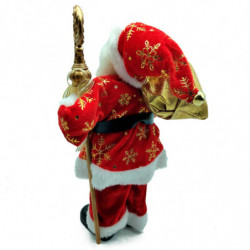 Tradineur - Figura de Papa Noel con Bolsa de regalo y bastón Dorado - Fabricado en Poliéster y Plástico - Artículo decorativo pa