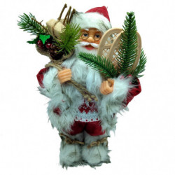 Tradineur - Figura de Papa Noel con Bolsa de regalo y Raquetas - Fabricado en Poliéster y Plástico - Artículo decorativo para Na