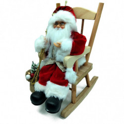 Tradineur - Figura de Papa Noel en mecedora - Fabricado en Poliéster y Madera - Artículo decorativo para Navidad - 22 x 12 x 20