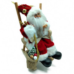Tradineur - Figura de Papa Noel en mecedora - Fabricado en Poliéster y Madera - Artículo decorativo para Navidad - 22 x 12 x 20