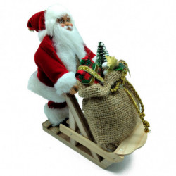 Tradineur - Figura de Papa Noel en Trineo de Nieve - Fabricado en Poliéster y Madera - Artículo decorativo para Navidad - 23 x 1