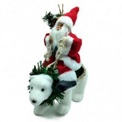 Tradineur - Figura de Papa Noel Montado en Oso Polar - Fabricado en Poliéster - Artículo decorativo para Navidad - 30 x 16 x 25
