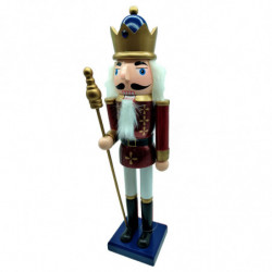 Tradineur - Figura de Soldado Cascanueces con bastón dorado Navideño - Fabricado en madera - Incluye palanca para abrir el casca