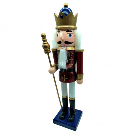 Tradineur - Figura de Soldado Cascanueces con bastón dorado Navideño - Fabricado en madera - Incluye palanca para abrir el casca