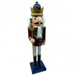 Tradineur - Figura de Soldado Cascanueces con bastón dorado Navideño - Fabricado en madera - Incluye palanca para abrir el casca