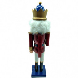 Tradineur - Figura de Soldado Cascanueces con bastón dorado Navideño - Fabricado en madera - Incluye palanca para abrir el casca