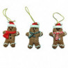 Tradineur - Pack de 3 colgantes de figura de galletas de jengibre - Fabricado en Plástico - Cordón dorado - Artículo para decora