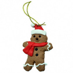 Tradineur - Pack de 3 colgantes de figura de galletas de jengibre - Fabricado en Plástico - Cordón dorado - Artículo para decora