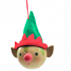 Tradineur - Colgante de Cabeza de Elfo Navideño - Fabricado en Poliéster y Plástico - Artículo decorativo para Navidad - Ø 8 cm