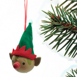 Tradineur - Colgante de Cabeza de Elfo Navideño - Fabricado en Poliéster y Plástico - Artículo decorativo para Navidad - Ø 8 cm