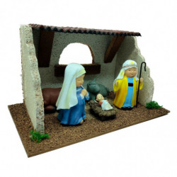 Tradineur - Cueva de nacimiento con 3 figuras: María, José y el Niño Jesús para Belén - Estilo Naïf - Marmolina - Adorno diverti