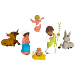 Tradineur - Set de 6 figuras de nacimiento: Burro, vaca, Ángel, María, Jose y el Niño Jesús para Belén - Estilo Naïf - Marmolina