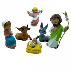 Tradineur - Set de 6 figuras de nacimiento: Burro, vaca, Ángel, María, Jose y el Niño Jesús para Belén - Estilo Naïf - Marmolina
