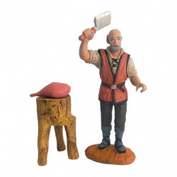 Tradineur - Figura de carnicero con Pilón y carne par belén - Fabricado en Marmolina - Adorno divertido para nacimiento, Navidad