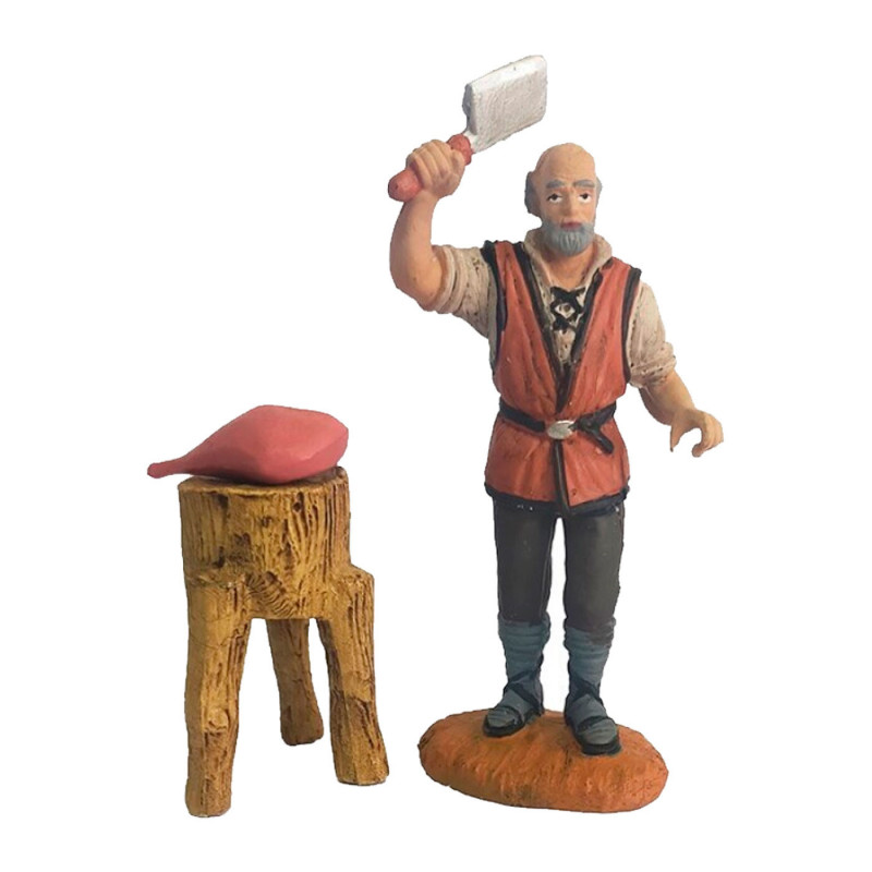 Tradineur - Figura de carnicero con Pilón y carne par belén - Fabricado en Marmolina - Adorno divertido para nacimiento, Navidad Tradineur - Figura de carnicero con Pilón y carne par belén - Fabricado en Marmolina - Adorno divertido para nacimiento, Navidad