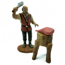 Tradineur - Figura de carnicero con Pilón y carne par belén - Fabricado en Marmolina - Adorno divertido para nacimiento, Navidad