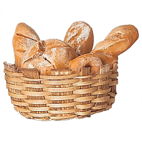 Tradineur - Figura de cesta con pan en miniatura para Belén - Fabricado en Marmolina - Adorno divertido para nacimiento, Navidad