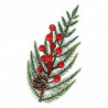 Tradineur - Pack de 6 pick de pino con bayas rojas escarchadas - Fabricado en Plástico - Decoración navideña - 36 cm de logitud