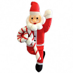Tradineur - Muñeco de Papa Noel con Cuerda y Caramelo para Navidad - Fabricado en Poliéster y algodón - Artículo para decoración