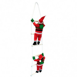 Tradineur - Muñeco de 2 Papa Noel en escaleras de 6 peldaños para Navidad - Fabricado en Poliéster y algodón - Artículo para dec