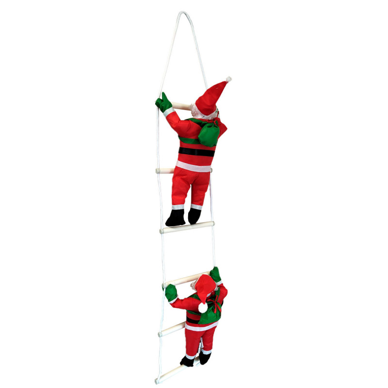 Tradineur - Muñeco de 2 Papa Noel en escaleras de 6 peldaños para Navidad - Fabricado en Poliéster y algodón - Artículo para dec Tradineur - Muñeco de 2 Papa Noel en escaleras de 6 peldaños para Navidad - Fabricado en Poliéster y algodón - Artículo para dec