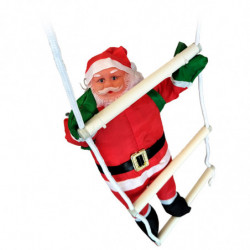 Tradineur - Muñeco de 2 Papa Noel en escaleras de 6 peldaños para Navidad - Fabricado en Poliéster y algodón - Artículo para dec
