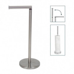 Tradineur - Portarrollos plegable de pie para papel higiénico, Forma L, acero inoxidable, válido para varios rollos, sencillo, m