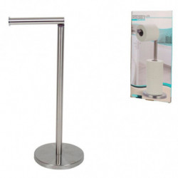 Tradineur - Portarrollos plegable de pie para papel higiénico, Forma L, acero inoxidable, válido para varios rollos, sencillo, m
