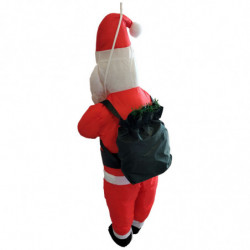 Tradineur - Muñeco de Papa Noel bajando en cuerda para Navidad - Fabricado en Poliéster y algodón - Artículo para decoración nav