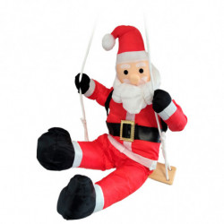 Tradineur - Muñeco de Papa Noel en columpio para Navidad - Fabricado en Poliéster, algodón y madera - Artículo para decoración n