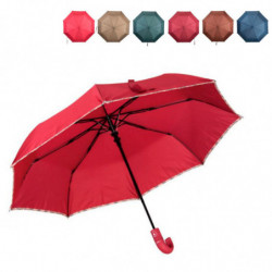 Tradineur - Paraguas plegable de mujer, poliéster, mango curvo de goma, automático y antiviento, 8 varillas de fibra, ligero y r
