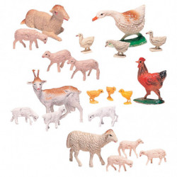 Tradineur - Pack de Animales con Crías para Belén - Gallina, Cordero, Cabras, Patos y Corderos Tendidos - Fabricado en Plástico