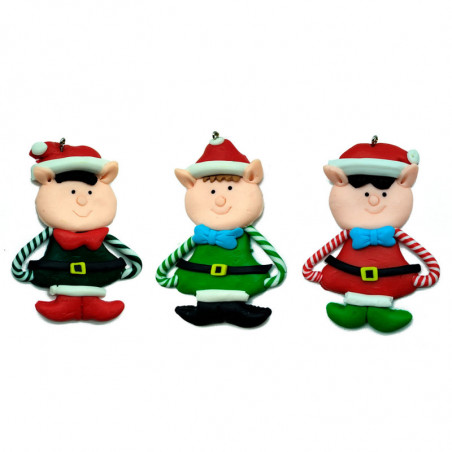 Tradineur - Pack de 3 Elfos colgantes navideños - Fabricado en Plástico - Artículo para decoración de Navidad - 8 cm - Color Ale