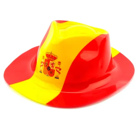 Tradineur - Pack de 12 sombreros vaqueros con diseño de bandera de España - Fabricación 100% plático - para jóvenes y adultos - 
