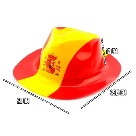 Tradineur - Pack de 12 sombreros vaqueros con diseño de bandera de España - Fabricación 100% plático - para jóvenes y adultos - 