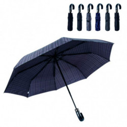 Tradineur - Paraguas plegable de caballero, poliéster, mango curvo de goma, abrir/cerrar automático, antiviento, 8 varillas de f