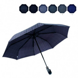Tradineur - Paraguas plegable de caballero, poliéster, mango curvo de goma, abrir/cerrar automático, antiviento, 8 varillas de f