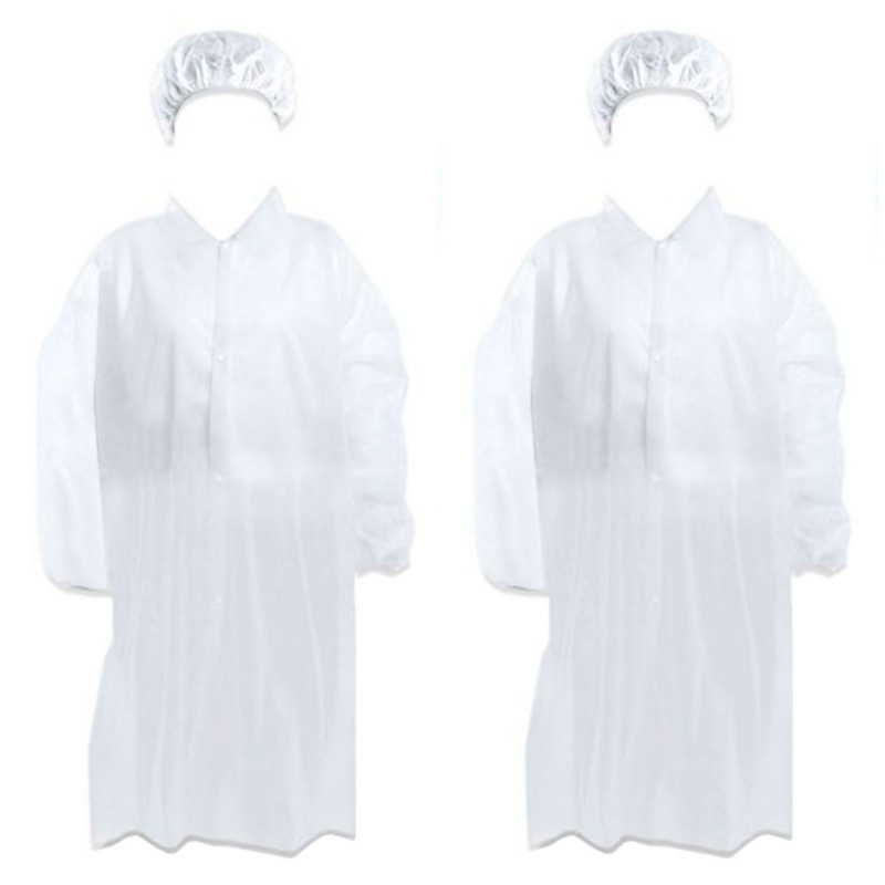 Tradineur - Pack de 2 trajes protectores de trabajo, cierre con botones y gorro, mono desechable de TNT, protección, multiusos,