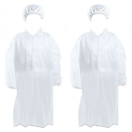 Tradineur - Pack de 2 trajes protectores de trabajo, cierre con botones y gorro, mono desechable de TNT, protección, multiusos,